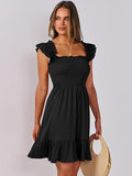 Women's Square Neck Ruffle Sleeve Backless High Waist dress