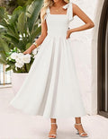 Women's Boho Square Neck Backless Spaghetti Strap Maxi Dress with Pockets