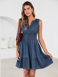 Women's Sleeveless V-Neck Lyocell Denim A-Line Dress