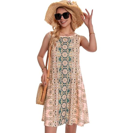Women's Sleeveless Round Neck Swing Summer Tank Dress
