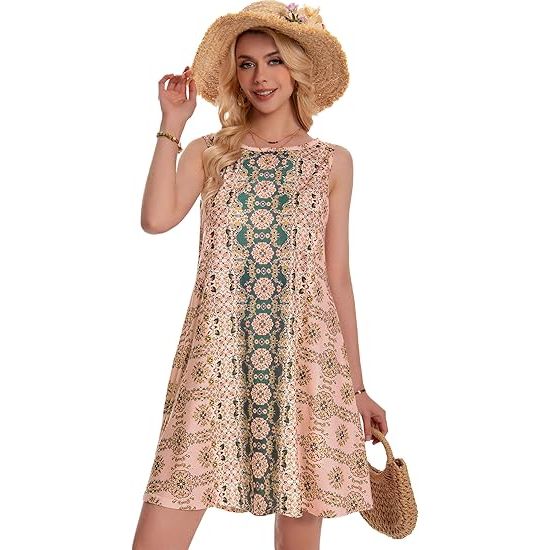 Women's Sleeveless Round Neck Swing Summer Tank Dress